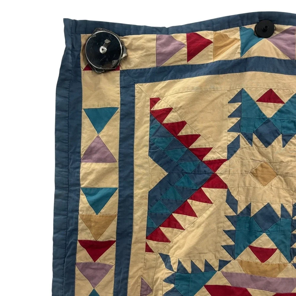 American Pacific Southwestern Geometric Cotton Quilt Wall Hanging Blue Red Tan